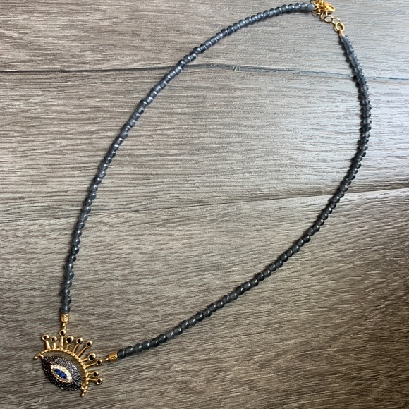 Handmade evil eye gemstone layering necklace - Picture 4 of 8